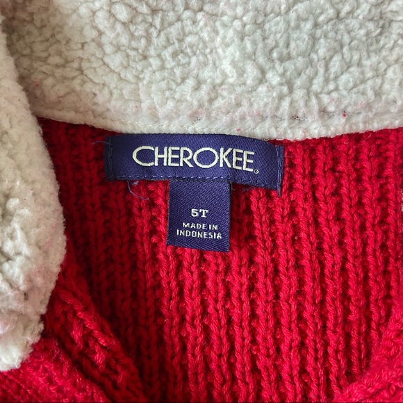 CHEROKEE BOY'S RED SWEATER FAUX SHERPA TRIM Elegant and Warm, Sz 5 - Picture 8 of 8
